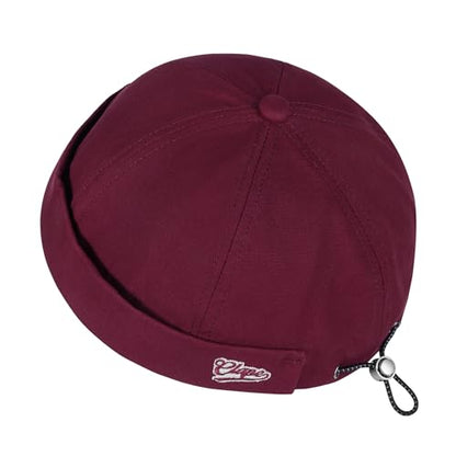 Croogo Brimless Hat for Men Cotton Docker Cap Adjustable Retro Skullcap - color: Red