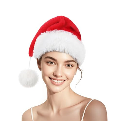 Personalized Santa Hat for Adults, Super Soft Plush Holiday Christmas Hat, Xmas New Year Party Headwear - color: Plush-red