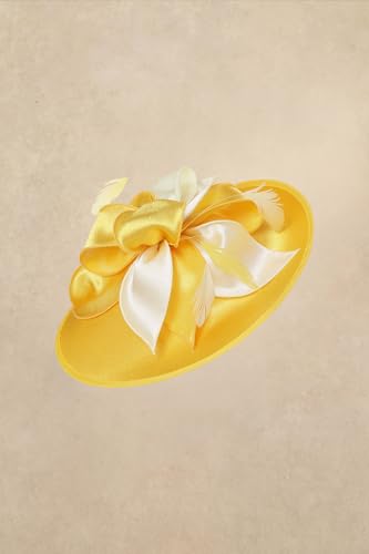 BABEYOND Derby Hats for Women Wide Brim Flower Feather Tea Party Fascinator - color: Yellow
