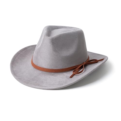 Suede Cowboy Hat for Women & Men Classic Western Hats - color: Light Grey