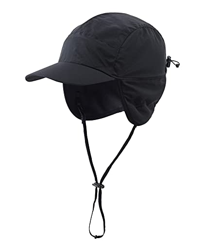 Home Prefer Waterproof Men's Winter Hats with Visor Warm Fleece Lined Baseball Cap Earflaps Trooper Trapper Hat for Men - color: Black