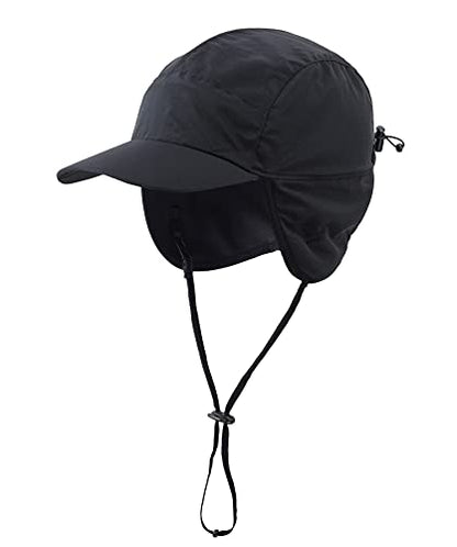 Home Prefer Waterproof Men's Winter Hats with Visor Warm Fleece Lined Baseball Cap Earflaps Trooper Trapper Hat for Men - color: Black