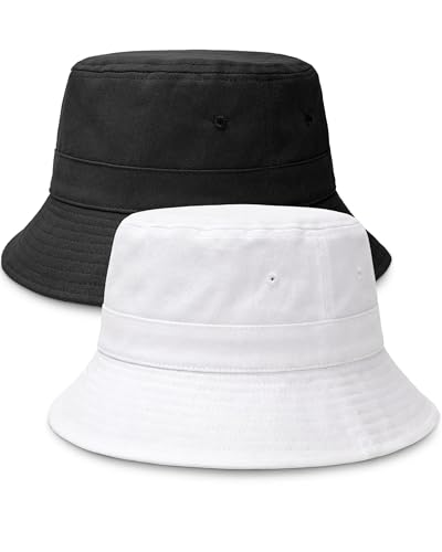 HONGTEYA Bucket Sun Hats for Woman Men Cotton Summer Beach Hat Golf Fishing - color: Black+white, size: Medium