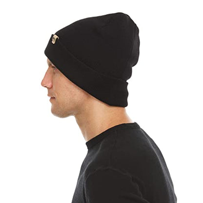 100% Merino Wool - Midweight Everyday Knit Cuff Beanie - Warm Winter Hat - color: Black