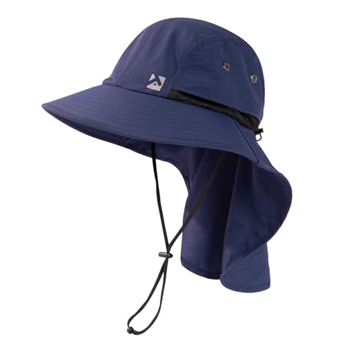 TOP-EX Oversized UPF50+ Sun Hat for Big Heads with Neck Flap & Wide Brim - color: Navy, size: Medium-Large