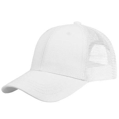 Falari Trucker Hat Baseball Cap Structured Plain Design 6 Panel, Adjustable Size - color: 1pk White