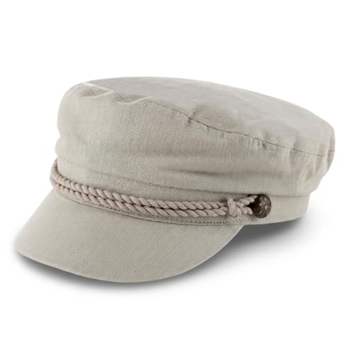 Unisex Greek Fisherman Hat 100% Cotton Sailor Cap Nautical Fiddler One Size - color: Beige