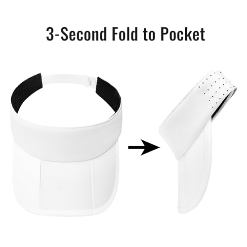 Women's Sun Visor Hat - Foldable Golf Hats Adjustable Quick Dry Running Tennis Cap, UV Protection Beach Hat for Women - color: Solid White
