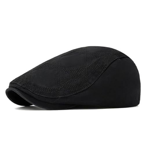 Quanhaigou Men's Cotton Flat Ivy Gatsby Newsboy Driving Hat Adjustable Irish Cabbie Ivy Driving Hunting Cap - color: Plaid Embroidered Black