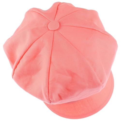 Lipodo Classic Baker Boy Cap Made in Italy Linen Cotton Ladies Elastic Band Spring Summer - color: Coral