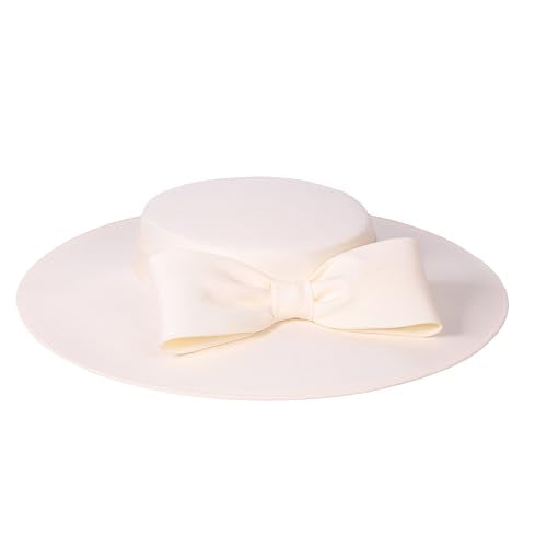 Fascinators Women Wide Brim 20s 50s Derby Pillbox Hat Bowknot Cocktail Tea Party Church Dress Hats - color: Beige