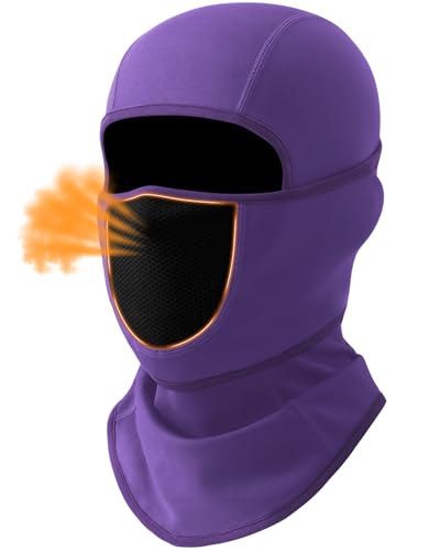Balaclava Face Ski Mask with Movable Design for Men Women-Fleece Winter Face Covering for Cold Weather Skiing Outdoor Work - color: Purple