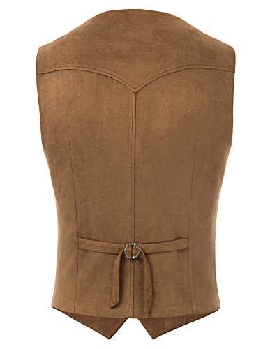 PJ PAUL JONES Men's Western Cowboy Vest Leather Suede Casual Waistcoat - color: Brown, size: Small