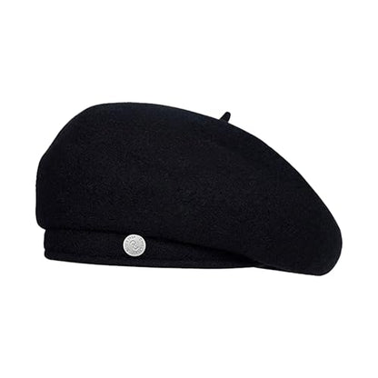 Sophisticated French Chic Women's Wool Blend Beret with Metal Detail - Artist Hat for Style & Creative 21.7-22.8 in