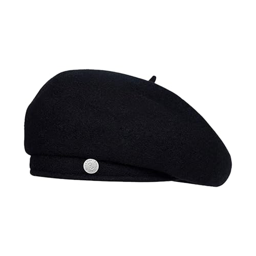 Sophisticated French Chic Women's Wool Blend Beret with Metal Detail - Artist Hat for Style & Creative 21.7-22.8 in