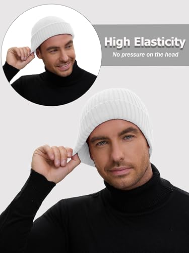 Wool Short Fisherman Beanie for Men Women Double Cuffed Skull Caps - color: 1pcs-white