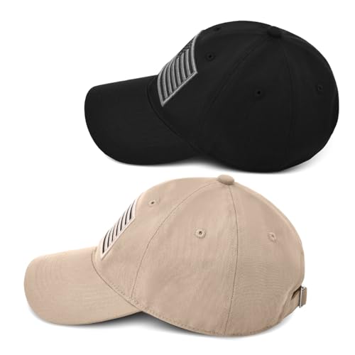 2 Pack American Flag Hats, Patriotic Adjustable Baseball Caps, Low Profile USA Dad Hats for Men Women Daily Wear - color: Black ＆ Khaki