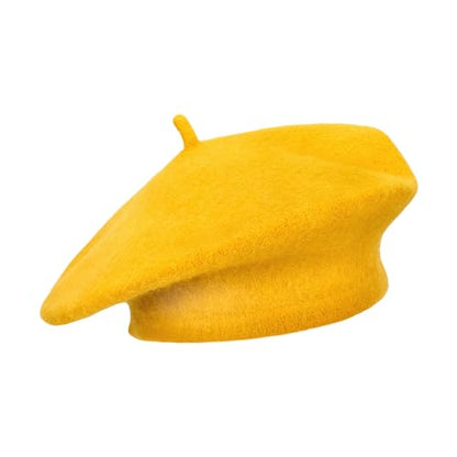 Gllutt Women Wool Beret Hat French Style Solid Color - color: Chrome Yellow