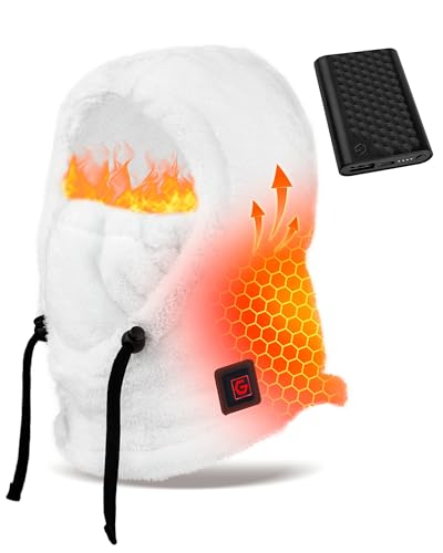 Heated Balaclava Face Mask for Men Women, Warm Cold Weather Gifts - color: White