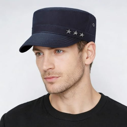 Initlove Cadet Army Cap Military Unisex Flat Top Hat for Men Women - color: Star Navy