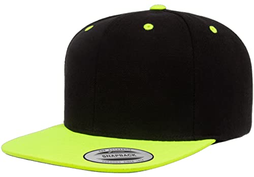 Mrlahat 6089 Yupoong Yp by Flexfit 6-Panel Structured Flat Visor Classic Snapback Cap with Black Bandana - color: Black / Neon Green