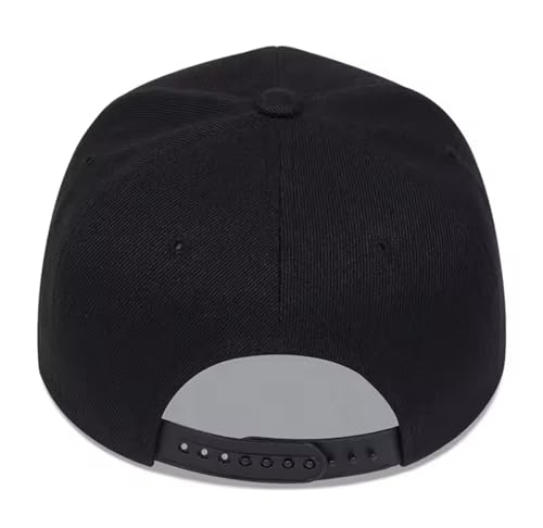 Snapback Cap with Embroidered Face Design, Flat Brim Baseball Hat, Black and White, Adjustable, Unisex Street Style - color: Black