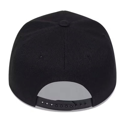 Snapback Cap with Embroidered Face Design, Flat Brim Baseball Hat, Black and White, Adjustable, Unisex Street Style - color: Black