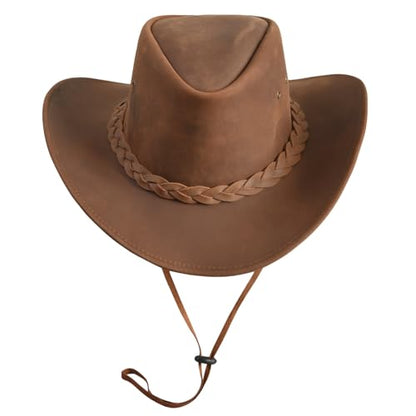 Unisex Leather Cowboy Hat Lightweight Handcrafted Western Shapeable Wide Brim | Western Hats for Men Black - size: Large