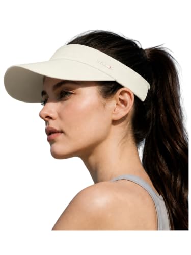 UPF 50+ Wide Brim Sport Sun Visor Hat for Women - color: Light Beige