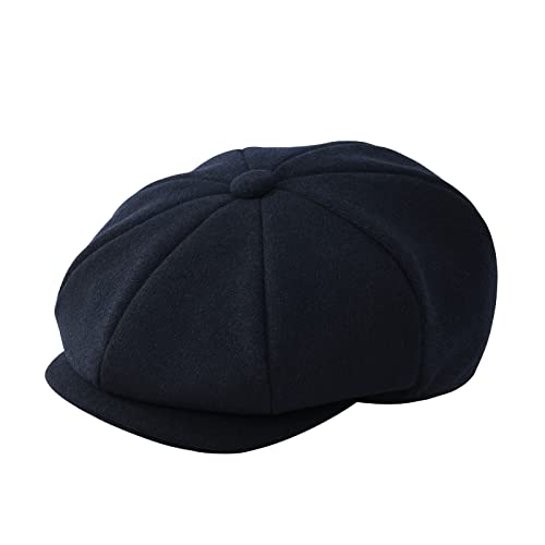 Men Wool Blend 8 Panel Newsboy Cap - color: Navy, size: 7 5/8