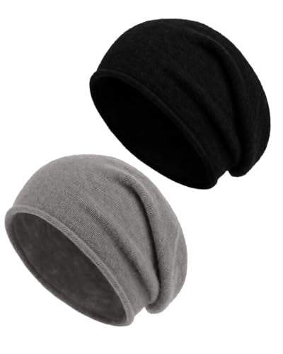 Zylioo XXL Slouchy Beanie for Big Heads Women,Lightweight Stretch Knit Hat - color: Black+gray