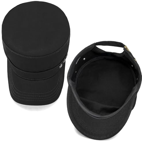 Initlove Cadet Army Cap Military Unisex Flat Top Hat for Men Women - color: Star Black