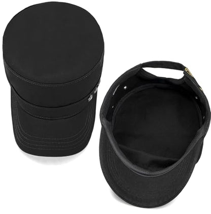 Initlove Cadet Army Cap Military Unisex Flat Top Hat for Men Women - color: Star Black