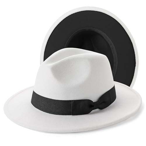 BABEYOND 1920s Fedora Hat for Men Gatsby Wide Brim Hat Felt Panama Cap - color: Bl/White-bl