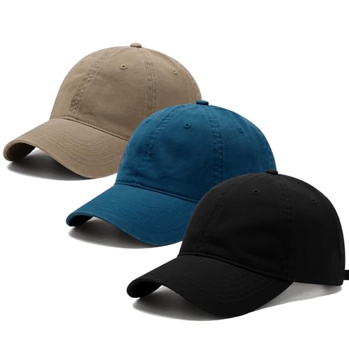 3 Pack Washed Plain Vintage Baseball Cap Cotton Adjustable Twill Bulk Low Profile Classic Dad Hat for Men/Women - color: Black+blue+khaki