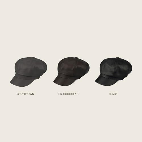C.C Knitted Newsboy Cap for Women – Soft Knit Hat with Adjustable Velcro, Lightweight Warm Winter Style - color: Faux Leather-gery Brown