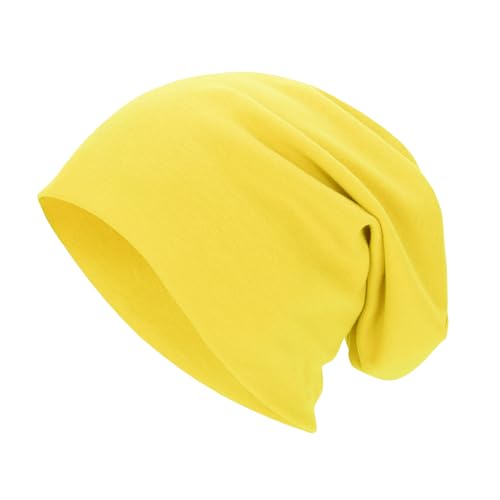 Zando Slouchy Dwarf Beanie Hats for Women Men - Breathable Cozy Cotton Sleep Cap Thin Chemo Headwear for Hip-Pop Halloween - color: Yellow