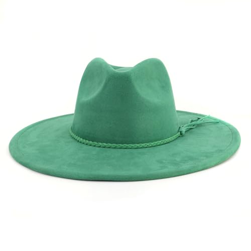 LIDHAY Big Wide Brim Fedora Hats for Women Men Western Suede Hat Large Felt Panama Hat Rancher Hat - color: Green