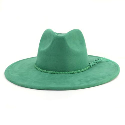 LIDHAY Big Wide Brim Fedora Hats for Women Men Western Suede Hat Large Felt Panama Hat Rancher Hat - color: Green