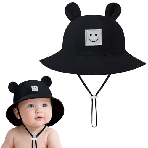 Baby Bucket hat Cute Infant Bear Sun Hat Summer Girls Boys Cap - color: Black