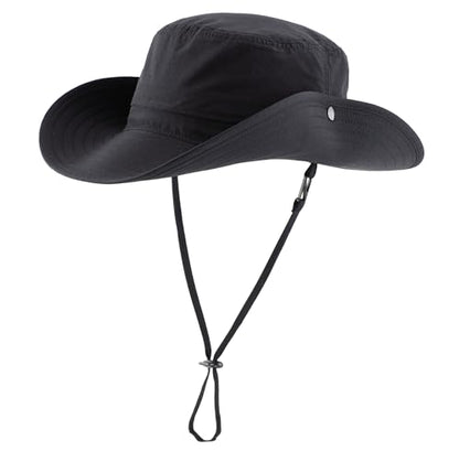 Connectyle Sun Hat for Men Women Outdoor UV Protection Safari Hat for Fishing Hiking Gardening Breathable Cowboy Hat UPF50 - color: Black