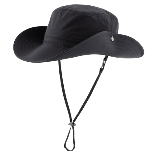 Connectyle Sun Hat for Men Women Outdoor UV Protection Safari Hat for Fishing Hiking Gardening Breathable Cowboy Hat UPF50 - color: Black