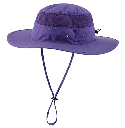 Connectyle UPF 50+ Wide Brim Sun Hat for Men Breathable Cowboy Boonie Hats Outdoor Bucket Hat for Fishing Hiking Safari - color: Purple