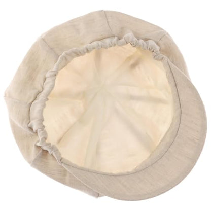 Lipodo Classic Baker Boy Cap Made in Italy Linen Cotton Ladies Elastic Band Spring Summer - color: Beige