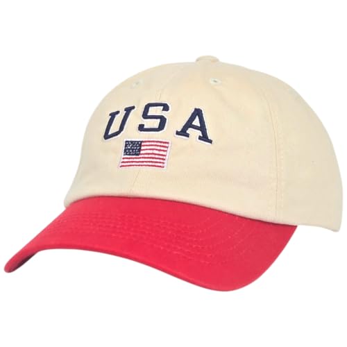 E BY ELIDAN USA Hat, Embroidered American Flag Baseball Cap for Men Women - color: Cream + Red