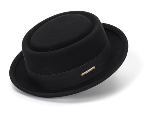 Men's Flat Top Pork Pie Hat - Wool Porkpie Fedora Hats Bowler Hat for Women