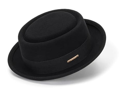 Men's Flat Top Pork Pie Hat - Wool Porkpie Fedora Hats Bowler Hat for Women