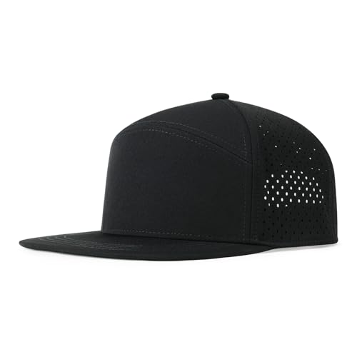 FEINION Men Laser Mesh Flat Brim Snapback Baseball Cap - color: Black
