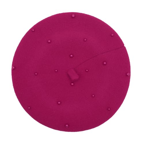 ZLYC Women French Beret Hat Winter Knitted Stretchable Beret Artist Cap - color: Pearls Hot Pink