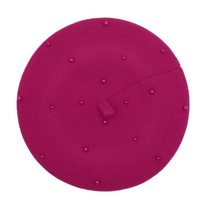 ZLYC Women French Beret Hat Winter Knitted Stretchable Beret Artist Cap - color: Pearls Hot Pink